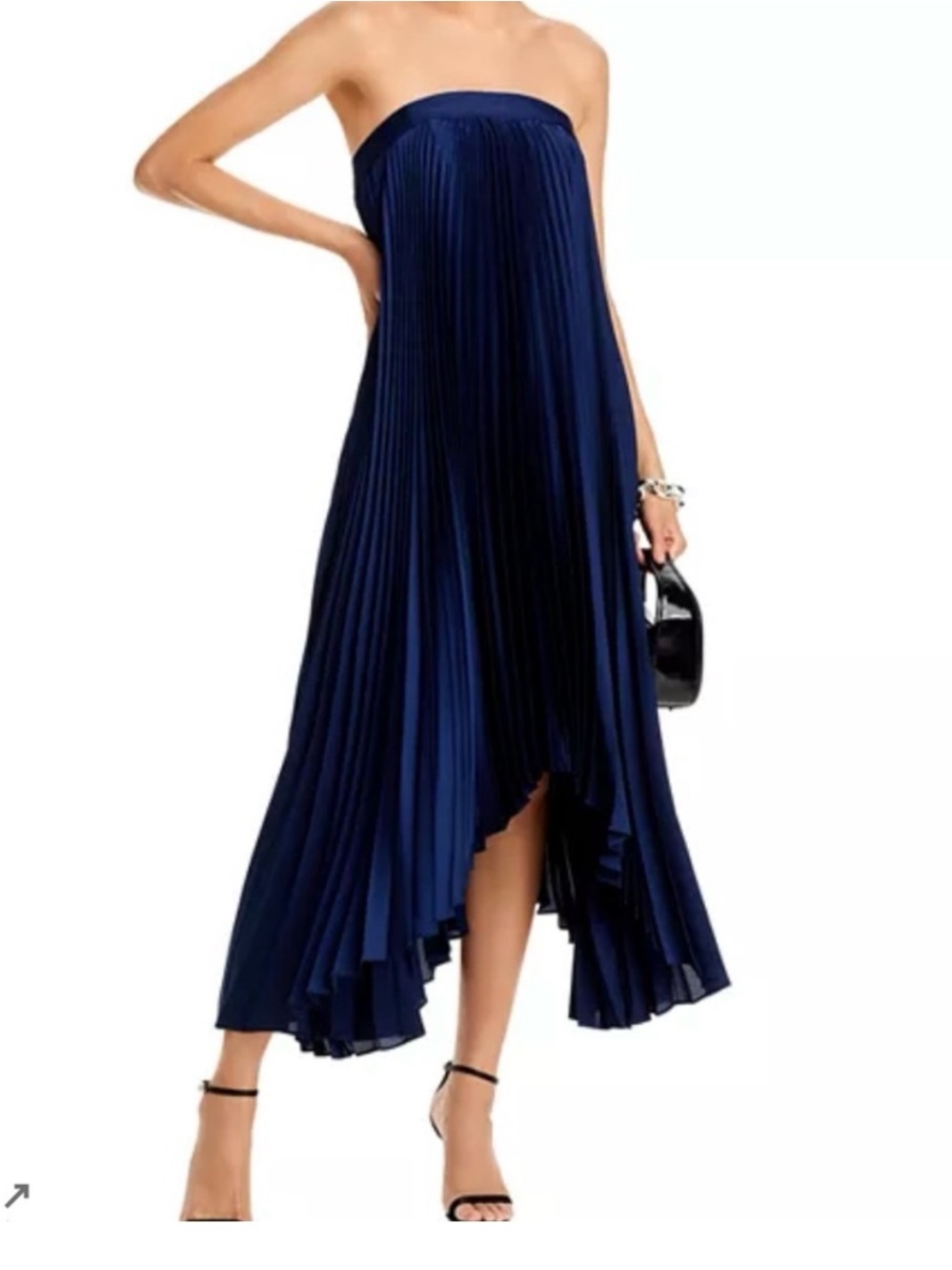 NWT Milly Jordyn Strapless Maxi Dress Navy Pleated 4